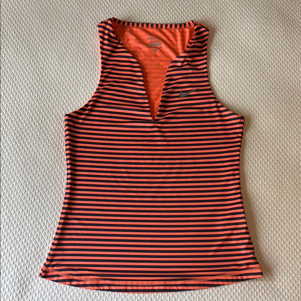 Nike Dri Fit Striped Tank 
Navy‎ Coral Size Small